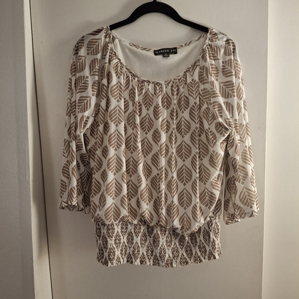 Harper 241 Women's Brown Leaf Print Top